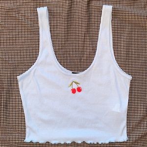 PLT Cherry Embroidered Cropped Tank Top